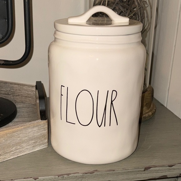 RAE DUNN Artisan Magenta White Ceramic ‘Flour’ Canister Cookie Jar Container - Picture 16 of 16